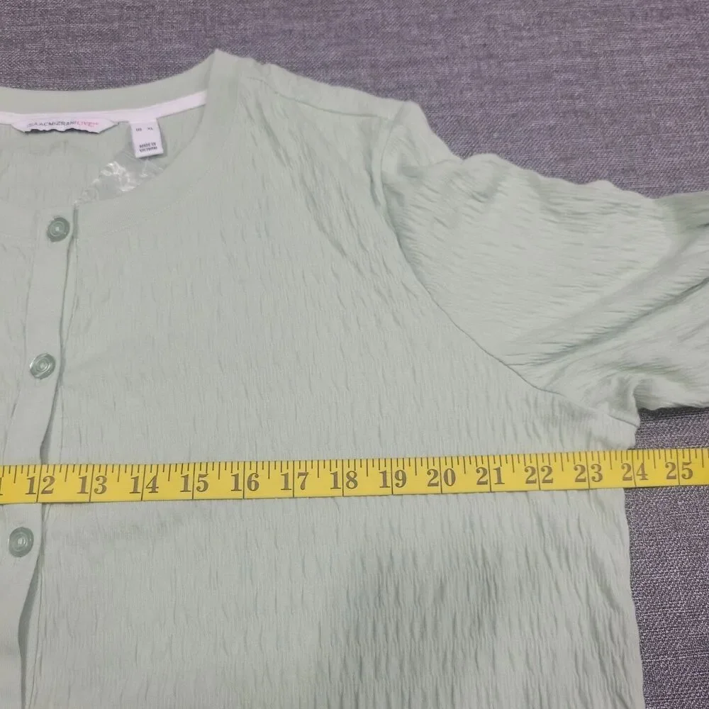 Isaac Mizrahi Live Crinkle Knit Modern Button Cardigan X-Large Sz Green Top - Picture 2 of 10